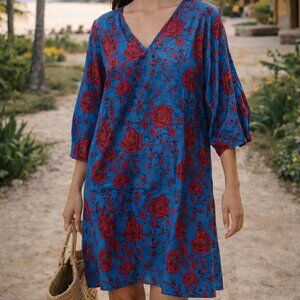 Fitzroy & Willa Floral Casey Midi Dress Blue Red XL